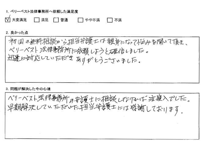 ベリーベスト法律事務所の弁護士に相談しなければ泣寝入でした